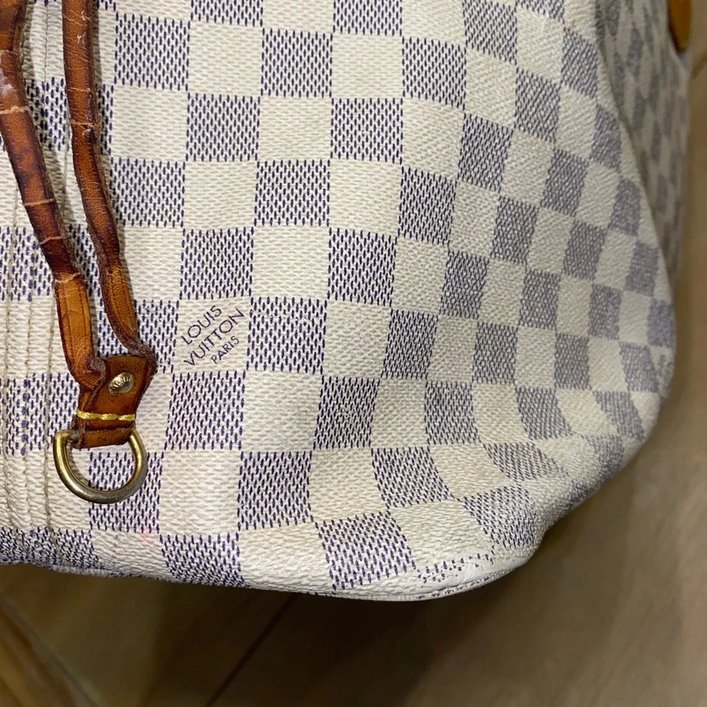Louis Vuitton Never-full Large White and Gray Checkered Tote
